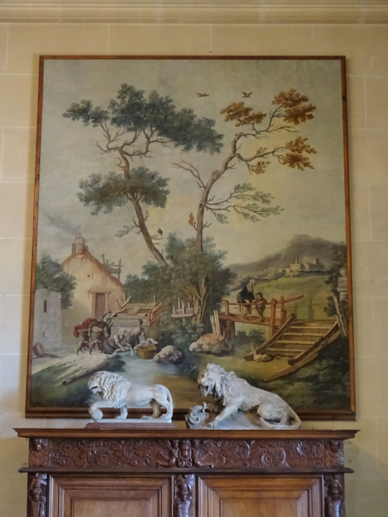 Détail d’une toile peinte à la détrempe provenant de la bastide de la Perrine à Marseille (anciennes collections de Pierrette Perrin dite la Veuve Perrin),